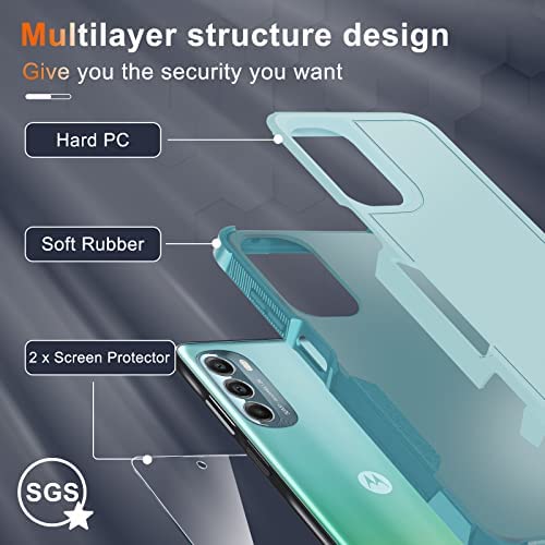 Motorola Moto G Stylus 5G 2022 Case with Tempered Glass Screen Protector[2 Pack],Heavy Duty Rugged Shockproof Full Body Protective Phone Cover,Mint Green - Image 3