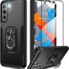 Oterkin for Samsung Galaxy S21 FE Case,Heavy Duty Military Grade Shockproof Case for Galaxy S21 FE 5G with Kickstand Ring Tempered Glass Screen Protector S21 FE Case Support Magnetic Car Mount (Black)
