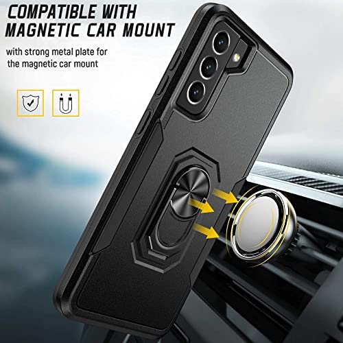 Oterkin for Samsung Galaxy S21 FE Case,Heavy Duty Military Grade Shockproof Case for Galaxy S21 FE 5G with Kickstand Ring Tempered Glass Screen Protector S21 FE Case Support Magnetic Car Mount (Black) - Image 7