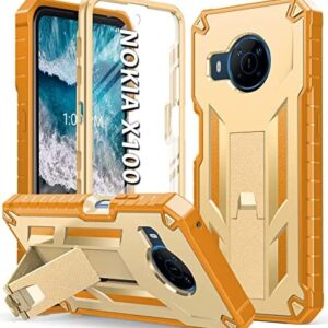 for Nokia X100 Case Protective Cover: TPU Soft Shockproof Protection | Matte Textured Shell - Heavy Duty Military Grade Durable Cell Phone Cases with Built-in Kickstand for Nokia X100 Mobile Yellow
