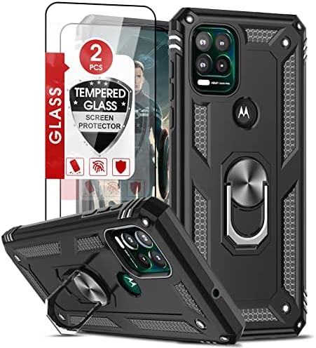 LeYi for Moto G Stylus 5G Case 2021, Motorola G Stylus 5G Case with [2 Pack] Tempered Glass Screen Protector, [Military Grade] Phone Case with Kickstand Ring for Motorola G Stylus 5G, Black