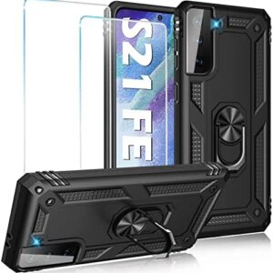 for Samsung Galaxy S21 Fe 5G Case Heavy Duty with Built in Screen Protector Hard Armor Military Anti-Fall Bumper Cover for Samsung S21 Fe 5G Cases with Magnetic Ring Kickstand 2021 6.41 Inch
