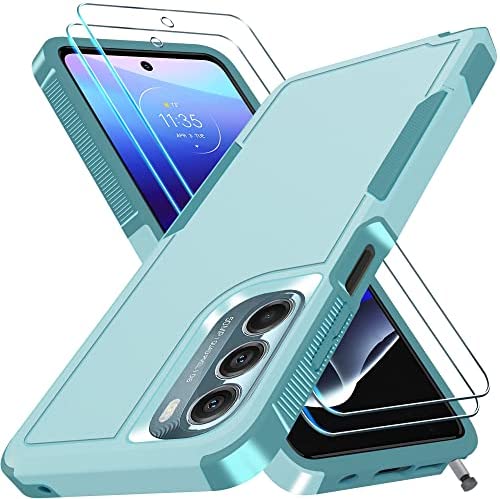 Motorola Moto G Stylus 5G 2022 Case with Tempered Glass Screen Protector[2 Pack],Heavy Duty Rugged Shockproof Full Body Protective Phone Cover,Mint Green