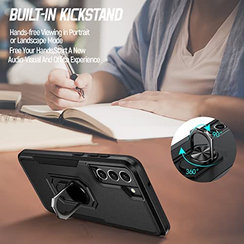 Oterkin for Samsung Galaxy S21 FE Case,Heavy Duty Military Grade Shockproof Case for Galaxy S21 FE 5G with Kickstand Ring Tempered Glass Screen Protector S21 FE Case Support Magnetic Car Mount (Black) - Image 4