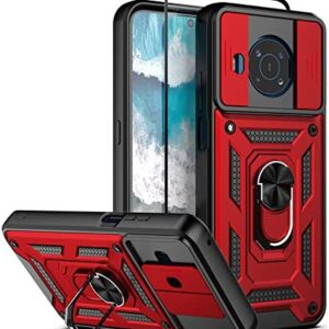 Dretal Nokia X100 Case with Stand Kickstand Ring and Camera Cover with Tempered Glass Screen Protector, Military Grade Shockproof Protective Cover for Nokia X100 (TC-Red)