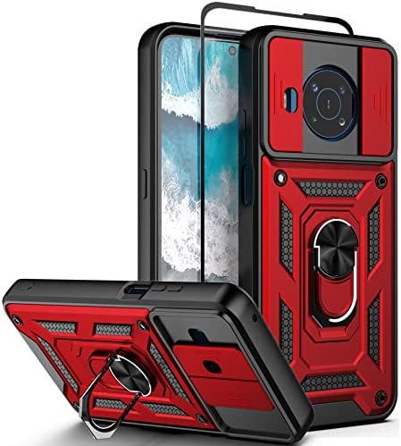 Dretal Nokia X100 Case with Stand Kickstand Ring and Camera Cover with Tempered Glass Screen Protector, Military Grade Shockproof Protective Cover for Nokia X100 (TC-Red)