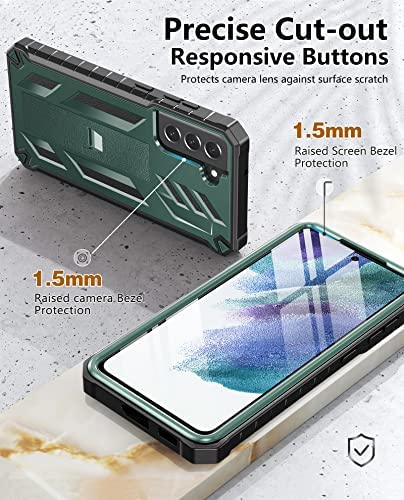 for Samsung Galaxy S21 FE Case: Dual-Layer Military Grade Drop Proof Full Protection Cover with Kickstand & Shockproof TPU Shell | Durable Rugged Matte Textured Protective Tough case (Dark Green) - Image 8