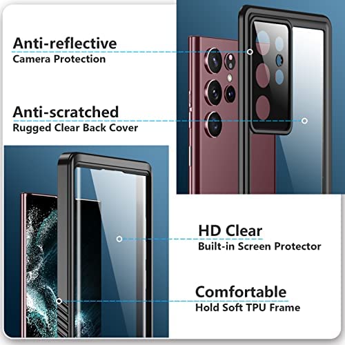 SPIDERCASE for Samsung Galaxy S22 Ultra Case, Waterproof Built-in Screen Protector Full Protection Heavy Duty Shockproof Anti-Scratched Rugged Case for Galaxy S22 Ultra 5G 6.8'' 2022 (Black) - Image 4