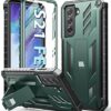 for Samsung Galaxy S21 FE Case: Dual-Layer Military Grade Drop Proof Full Protection Cover with Kickstand & Shockproof TPU Shell | Durable Rugged Matte Textured Protective Tough case (Dark Green)
