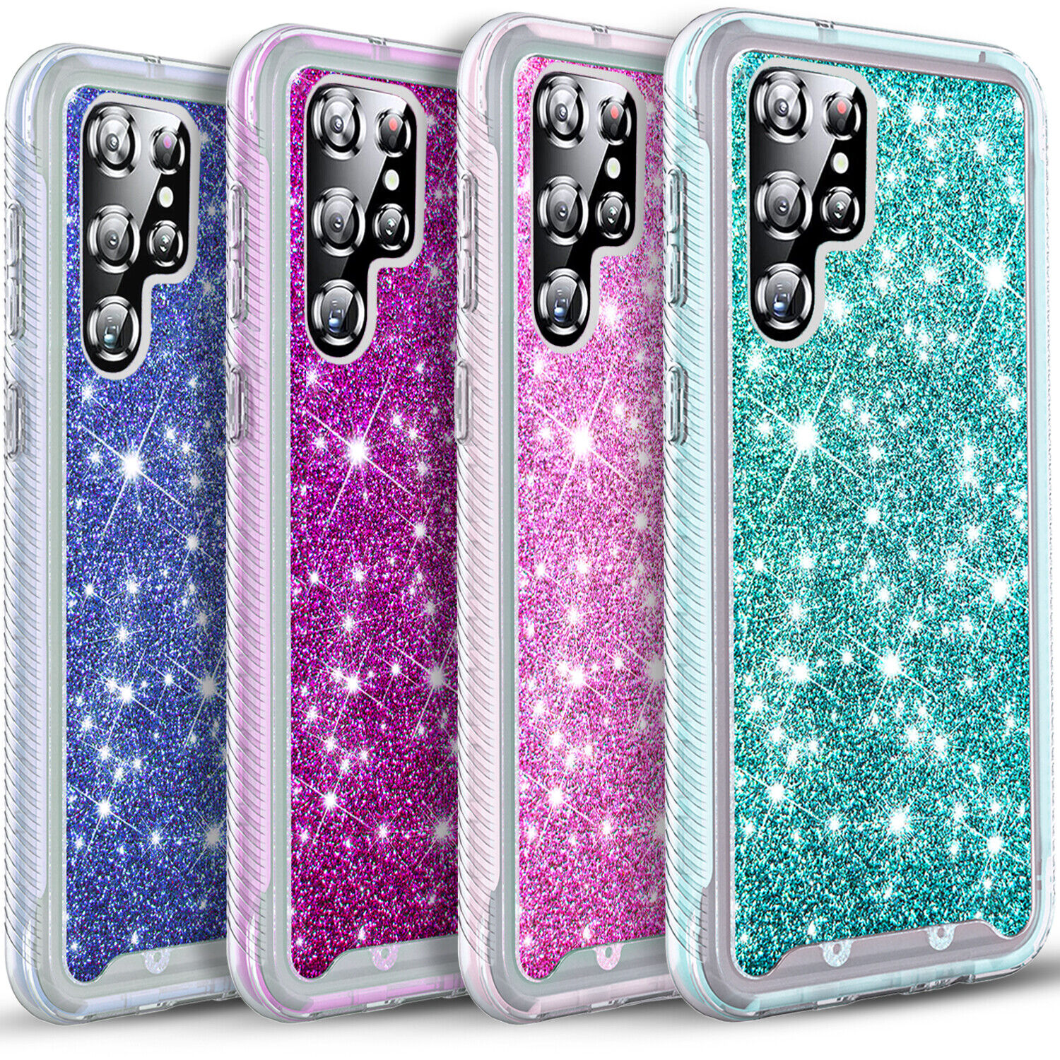 For SAMSUNG GALAXY S22 PLUS ULTRA Case, Glitter Cover + Tempered Glass Protector