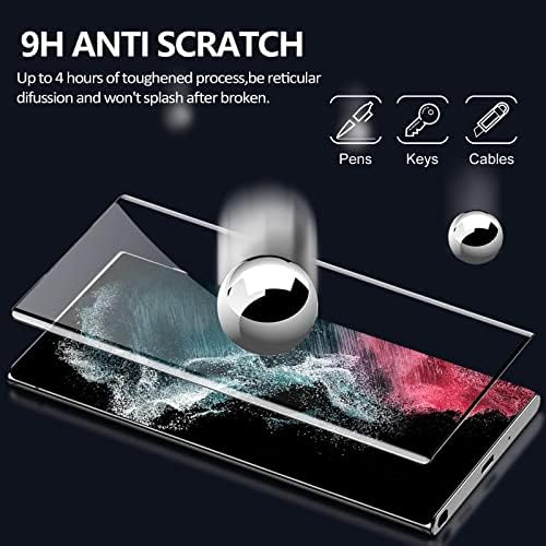 [2+2 Pack] Galaxy S22 Ultra Screen Protector, 9H Tempered Glass, Ultrasonic Fingerprint Support, 3D Curved, HD Clear Scratch Resistant for Samsung Galaxy S22 Ultra 5G Glass Screen Protector - Image 3