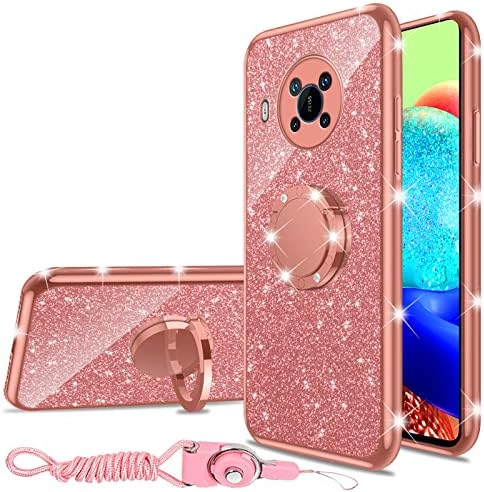 nancheng for Nokia X100 Case for Women Glitter Cute Luxury Soft TPU Silicone Clear Cover with Diamond Ring Kickstand Bumper Shockproof Full Body Protection Phone Case for Nokia X100 - Rose Gold