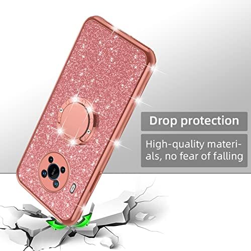 nancheng for Nokia X100 Case for Women Glitter Cute Luxury Soft TPU Silicone Clear Cover with Diamond Ring Kickstand Bumper Shockproof Full Body Protection Phone Case for Nokia X100 - Rose Gold - Image 3